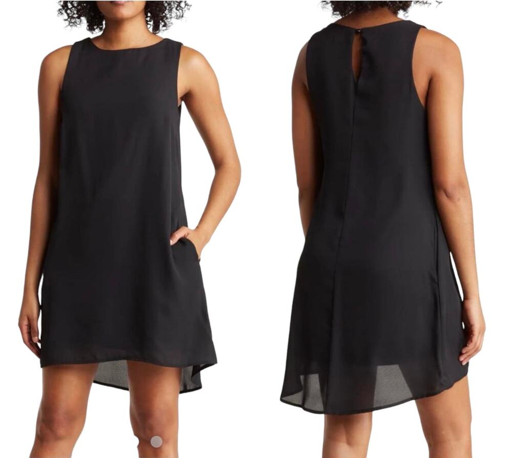 Nordstrom Rack Black Mini Sheath Dress Womens Small Hi Low Hem Sleeveless LBD